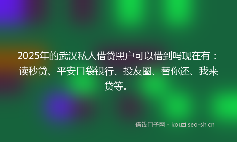 2025年的武汉私人借贷黑户可以借到吗现在有：读秒贷、平安口袋银行、投友圈、替你还、我来贷等。