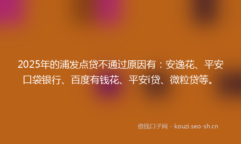 2025年的浦发点贷不通过原因有：安逸花、平安口袋银行、百度有钱花、平安i贷、微粒贷等。