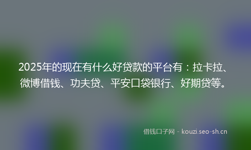 2025年的现在有什么好贷款的平台有：拉卡拉、微博借钱、功夫贷、平安口袋银行、好期贷等。