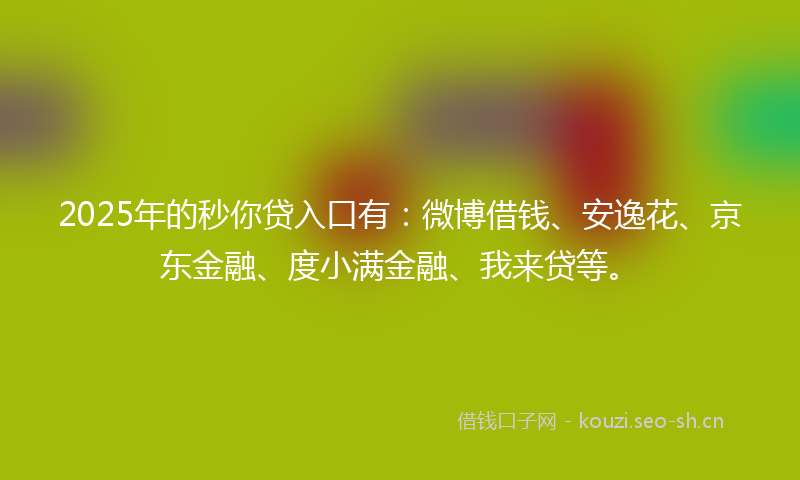 2025年的秒你贷入口有：微博借钱、安逸花、京东金融、度小满金融、我来贷等。