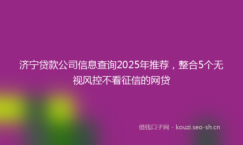 济宁贷款公司信息查询2025年推荐，整合5个无视风控不看征信的网贷