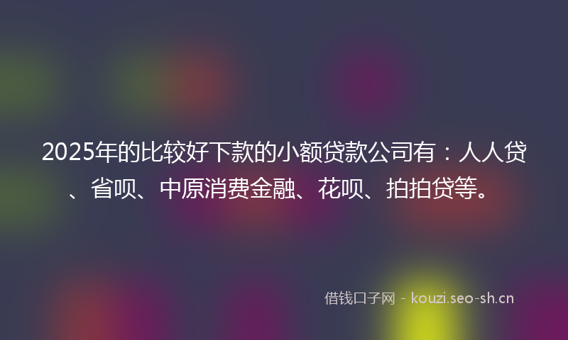 2025年的比较好下款的小额贷款公司有：人人贷、省呗、中原消费金融、花呗、拍拍贷等。