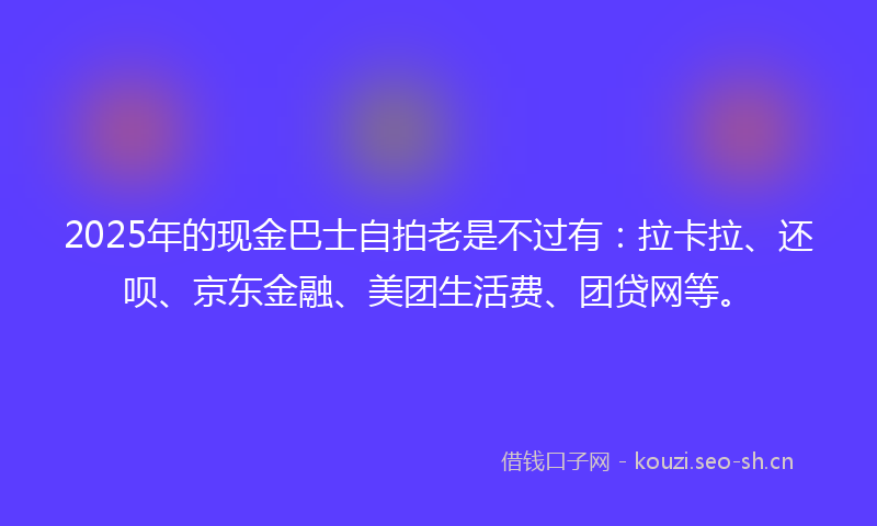 2025年的现金巴士自拍老是不过有：拉卡拉、还呗、京东金融、美团生活费、团贷网等。