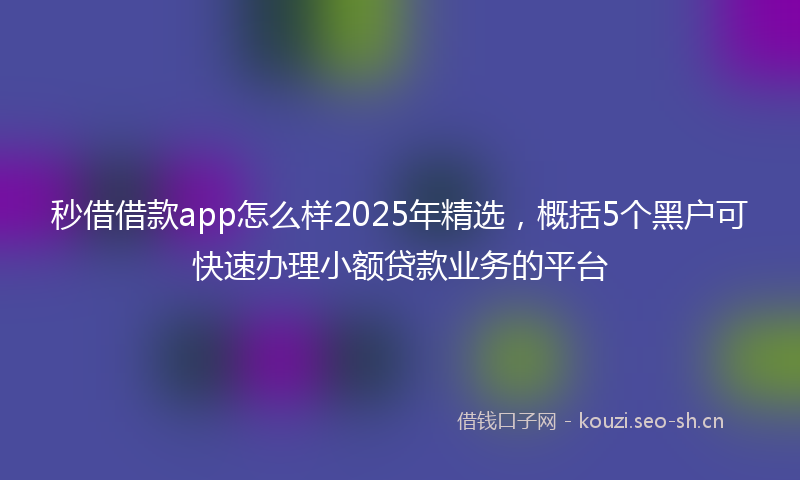 秒借借款app怎么样2025年精选，概括5个黑户可快速办理小额贷款业务的平台