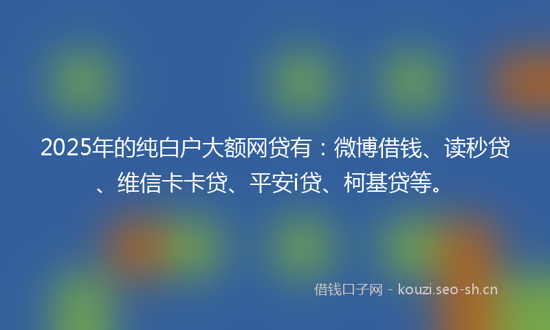2025年的纯白户大额网贷有：微博借钱、读秒贷、维信卡卡贷、平安i贷、柯基贷等。