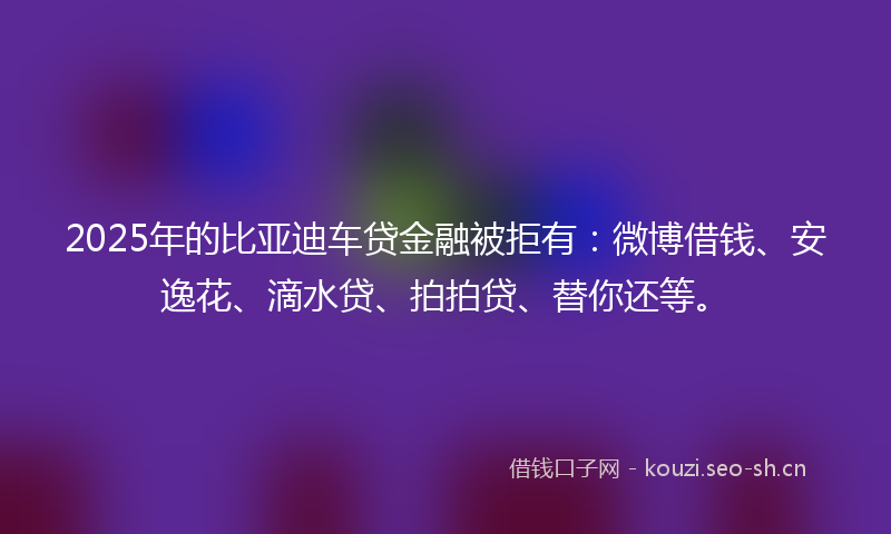 2025年的比亚迪车贷金融被拒有:微博借钱、安逸花、滴水贷、拍拍贷、替你还等。