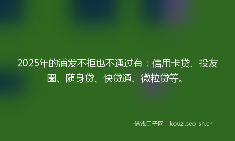 2025年的浦发不拒也不通过有：信用卡贷、投友圈、随身贷、快贷通、微粒贷等。