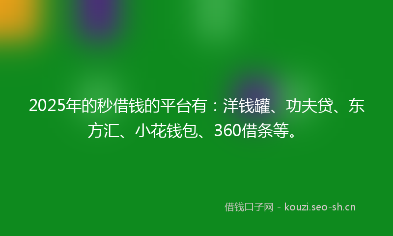 2025年的秒借钱的平台有:洋钱罐、功夫贷、东方汇、小花钱包、360借条等。