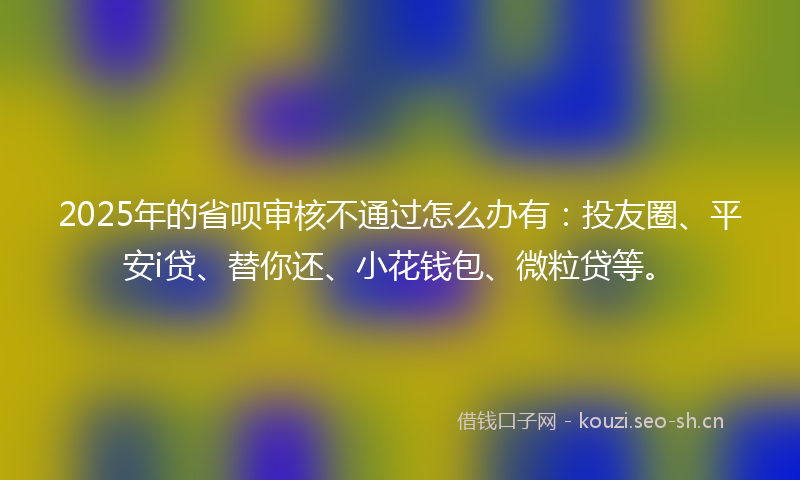 2025年的省呗审核不通过怎么办有：投友圈、平安i贷、替你还、小花钱包、微粒贷等。