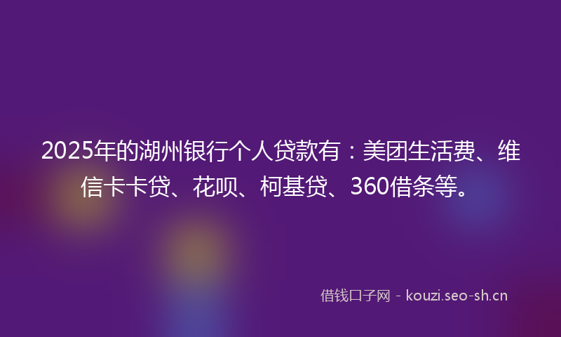 2025年的湖州银行个人贷款有：美团生活费、维信卡卡贷、花呗、柯基贷、360借条等。