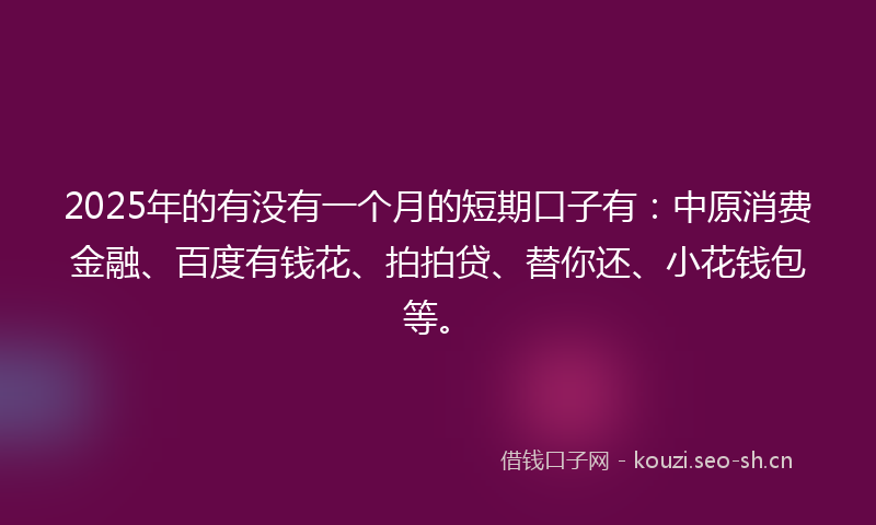 2025年的有没有一个月的短期口子有：中原消费金融、百度有钱花、拍拍贷、替你还、小花钱包等。