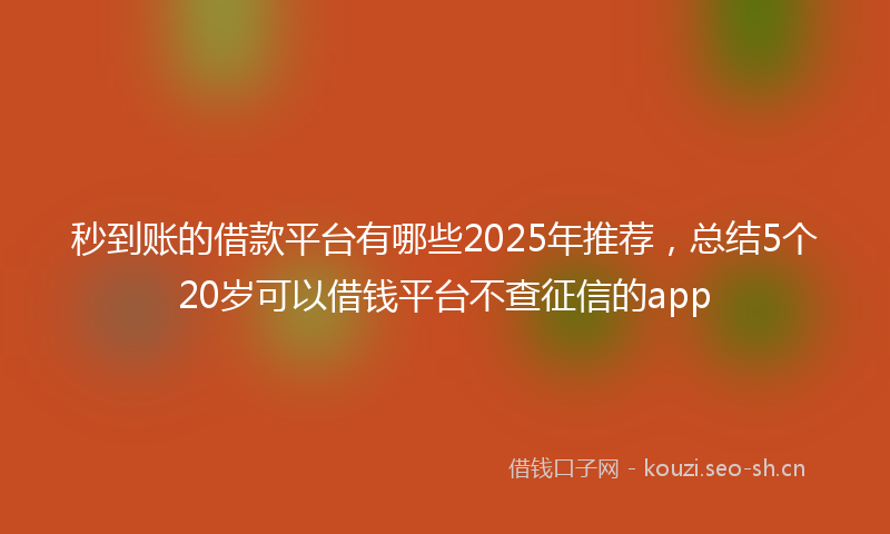 秒到账的借款平台有哪些2025年推荐，总结5个20岁可以借钱平台不查征信的app
