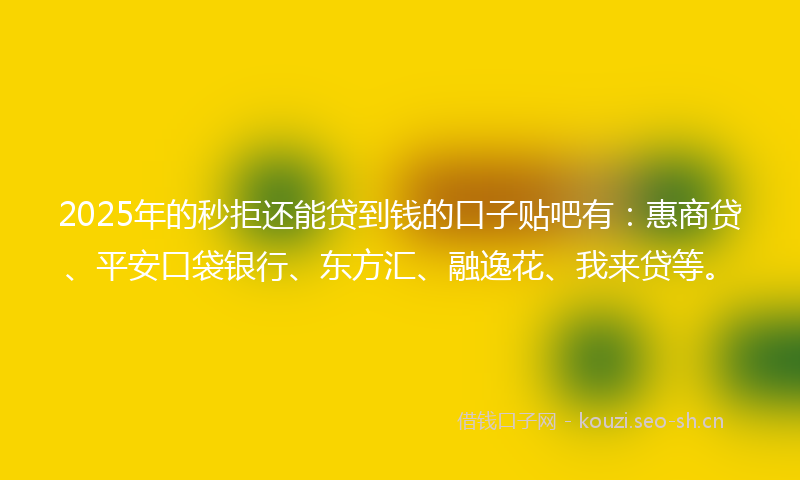 2025年的秒拒还能贷到钱的口子贴吧有：惠商贷、平安口袋银行、东方汇、融逸花、我来贷等。