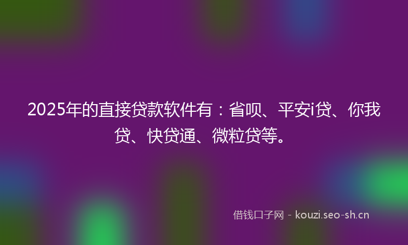 2025年的直接贷款软件有:省呗、平安i贷、你我贷、快贷通、微粒贷等。