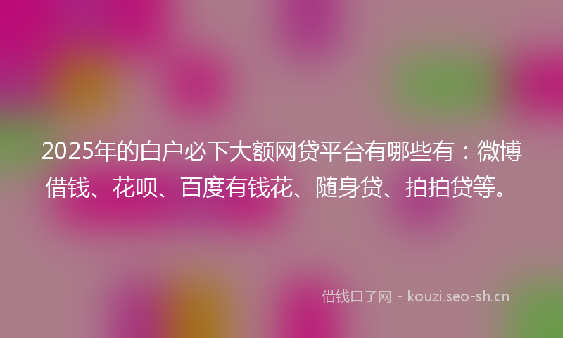 2025年的白户必下大额网贷平台有哪些有：微博借钱、花呗、百度有钱花、随身贷、拍拍贷等。