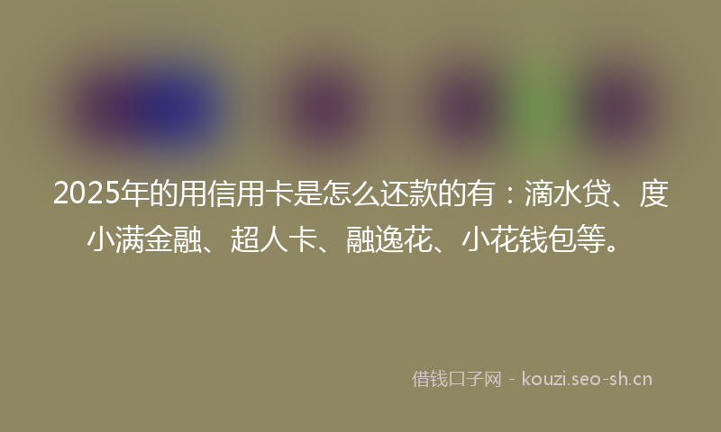 2025年的用信用卡是怎么还款的有:滴水贷、度小满金融、超人卡、融逸花、小花钱包等。