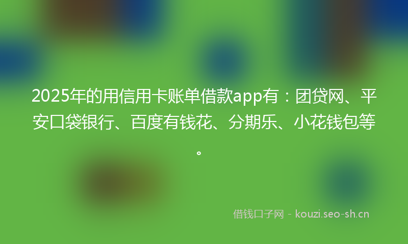 2025年的用信用卡账单借款app有:团贷网、平安口袋银行、百度有钱花、分期乐、小花钱包等。