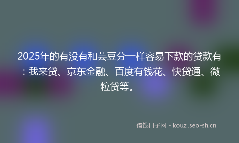 2025年的有没有和芸豆分一样容易下款的贷款有:我来贷、京东金融、百度有钱花、快贷通、微粒贷等。