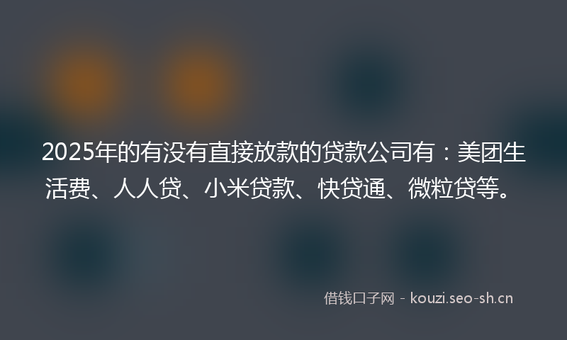 2025年的有没有直接放款的贷款公司有：美团生活费、人人贷、小米贷款、快贷通、微粒贷等。