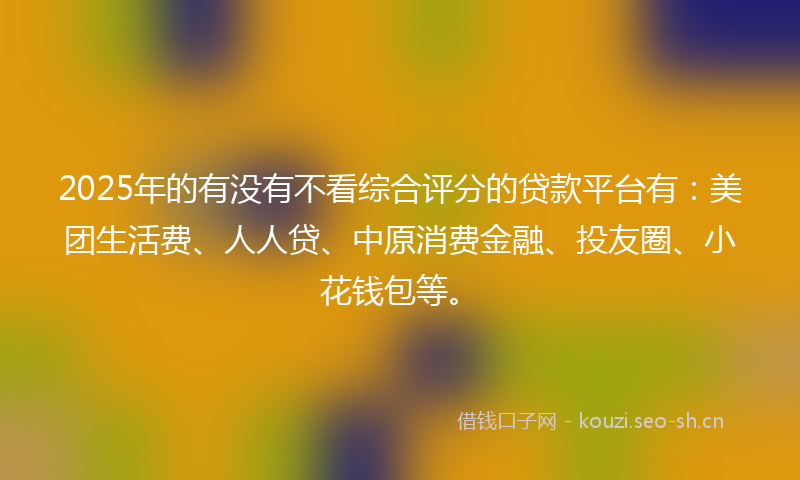 2025年的有没有不看综合评分的贷款平台有：美团生活费、人人贷、中原消费金融、投友圈、小花钱包等。