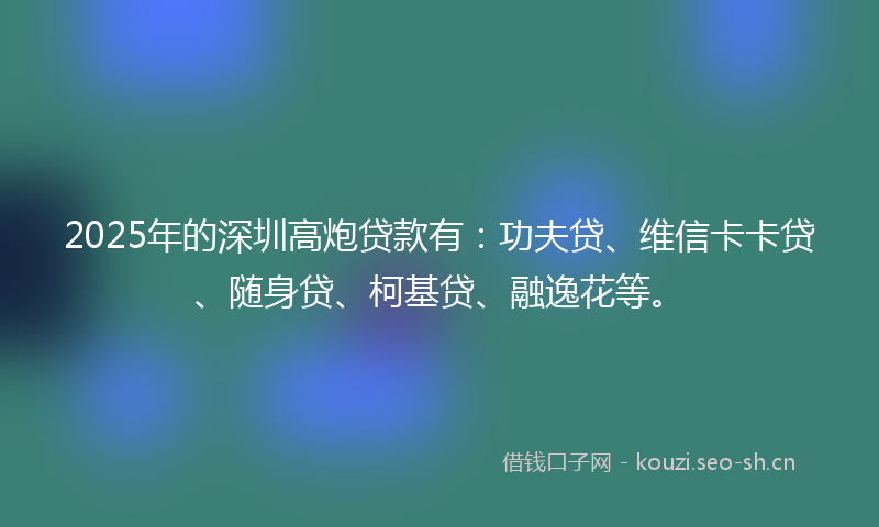 2025年的深圳高炮贷款有：功夫贷、维信卡卡贷、随身贷、柯基贷、融逸花等。