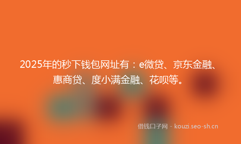 2025年的秒下钱包网址有：e微贷、京东金融、惠商贷、度小满金融、花呗等。