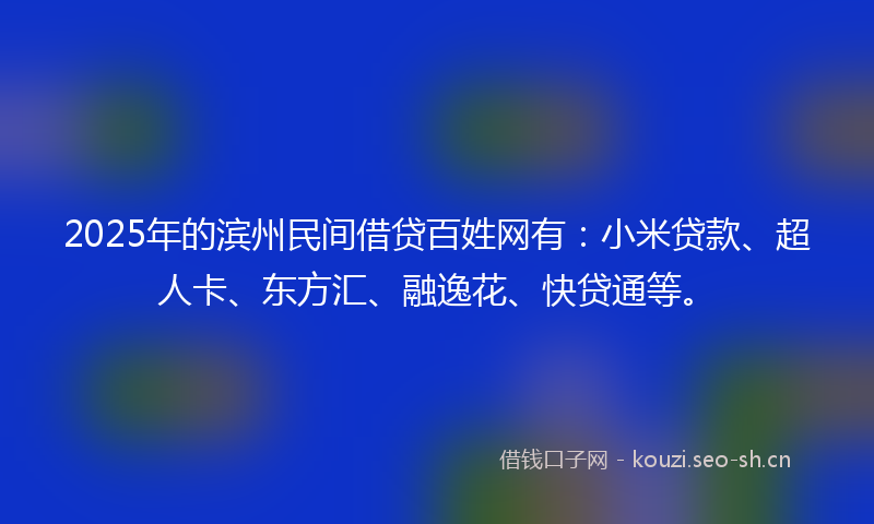 2025年的滨州民间借贷百姓网有：小米贷款、超人卡、东方汇、融逸花、快贷通等。