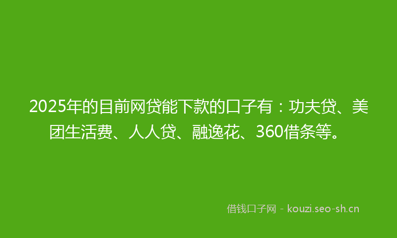 2025年的目前网贷能下款的口子有：功夫贷、美团生活费、人人贷、融逸花、360借条等。
