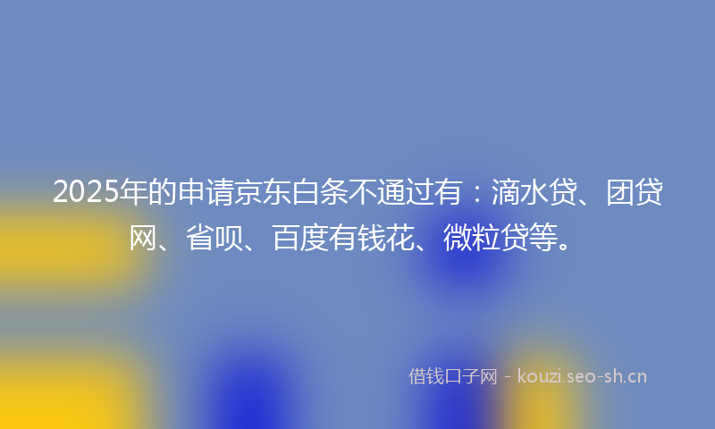 2025年的申请京东白条不通过有：滴水贷、团贷网、省呗、百度有钱花、微粒贷等。