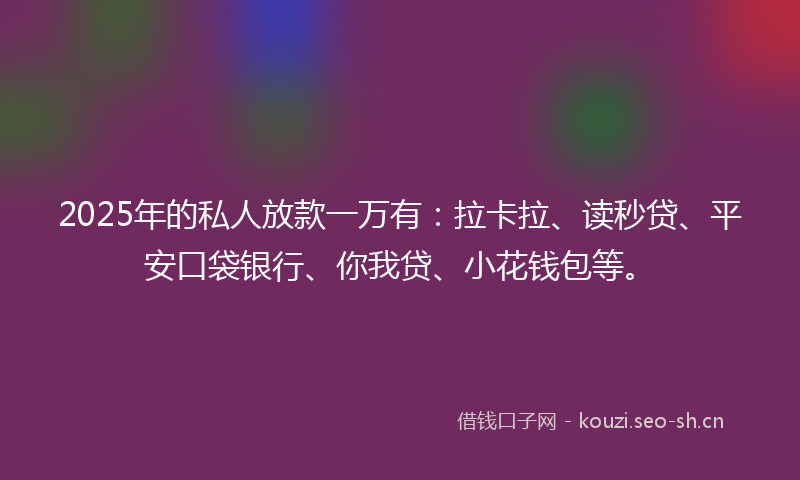2025年的私人放款一万有：拉卡拉、读秒贷、平安口袋银行、你我贷、小花钱包等。