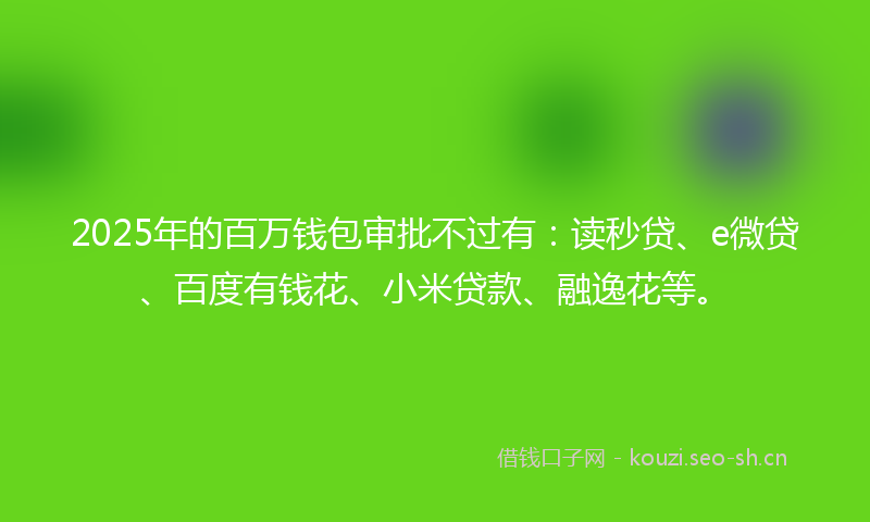 2025年的百万钱包审批不过有：读秒贷、e微贷、百度有钱花、小米贷款、融逸花等。