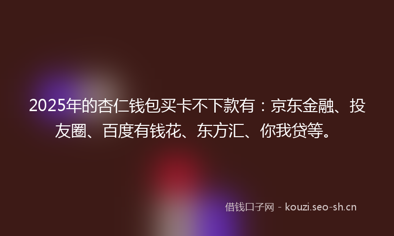 2025年的杏仁钱包买卡不下款有：京东金融、投友圈、百度有钱花、东方汇、你我贷等。