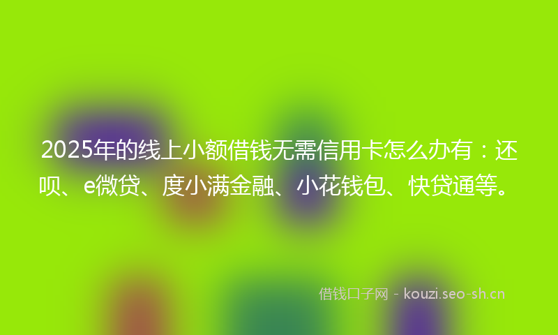 2025年的线上小额借钱无需信用卡怎么办有：还呗、e微贷、度小满金融、小花钱包、快贷通等。