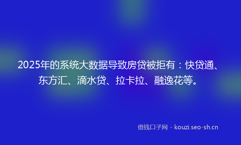 2025年的系统大数据导致房贷被拒有:快贷通、东方汇、滴水贷、拉卡拉、融逸花等。