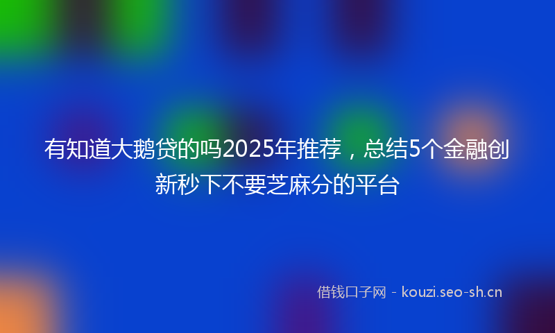 有知道大鹅贷的吗2025年推荐，总结5个金融创新秒下不要芝麻分的平台