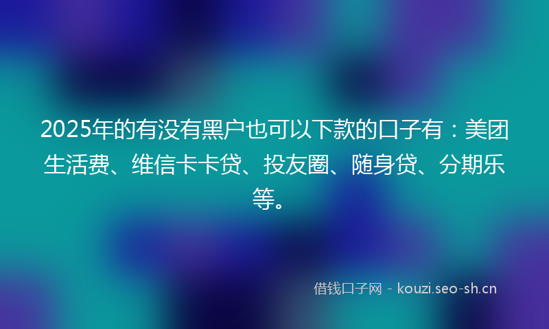 2025年的有没有黑户也可以下款的口子有：美团生活费、维信卡卡贷、投友圈、随身贷、分期乐等。