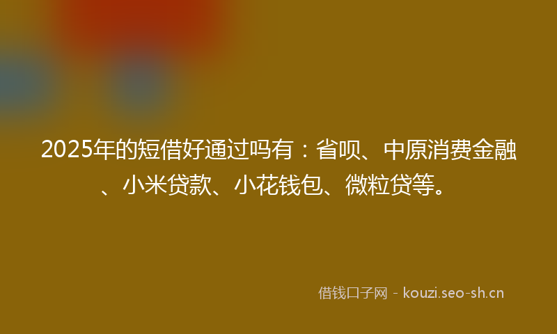 2025年的短借好通过吗有：省呗、中原消费金融、小米贷款、小花钱包、微粒贷等。