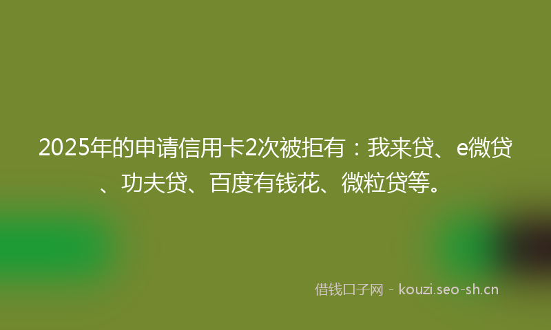 2025年的申请信用卡2次被拒有：我来贷、e微贷、功夫贷、百度有钱花、微粒贷等。