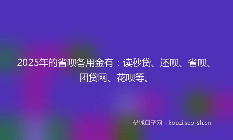2025年的省呗备用金有:读秒贷、还呗、省呗、团贷网、花呗等。