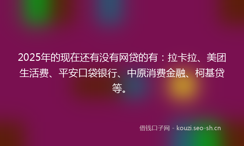 2025年的现在还有没有网贷的有：拉卡拉、美团生活费、平安口袋银行、中原消费金融、柯基贷等。
