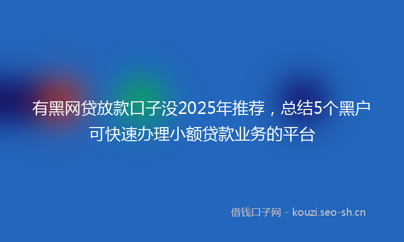 有黑网贷放款口子没2025年推荐，总结5个黑户可快速办理小额贷款业务的平台