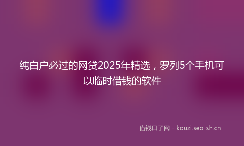 纯白户必过的网贷2025年精选，罗列5个手机可以临时借钱的软件