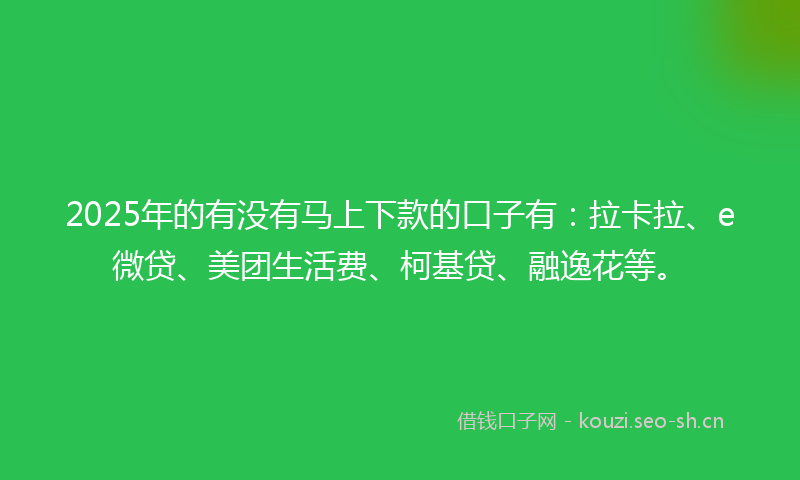 2025年的有没有马上下款的口子有：拉卡拉、e微贷、美团生活费、柯基贷、融逸花等。