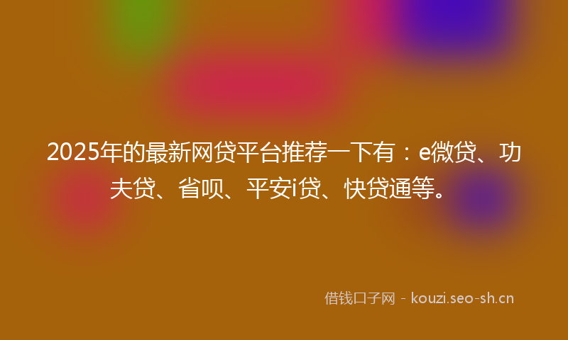 2025年的最新网贷平台推荐一下有：e微贷、功夫贷、省呗、平安i贷、快贷通等。