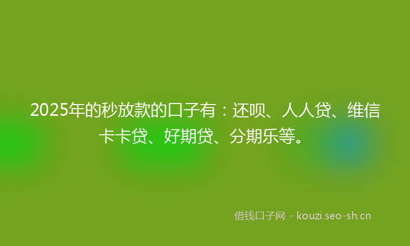 2025年的秒放款的口子有：还呗、人人贷、维信卡卡贷、好期贷、分期乐等。