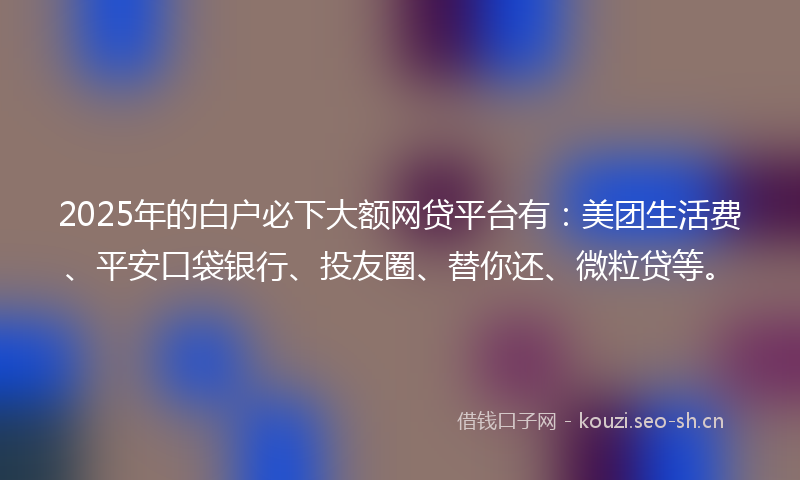 2025年的白户必下大额网贷平台有：美团生活费、平安口袋银行、投友圈、替你还、微粒贷等。