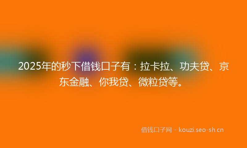 2025年的秒下借钱口子有：拉卡拉、功夫贷、京东金融、你我贷、微粒贷等。