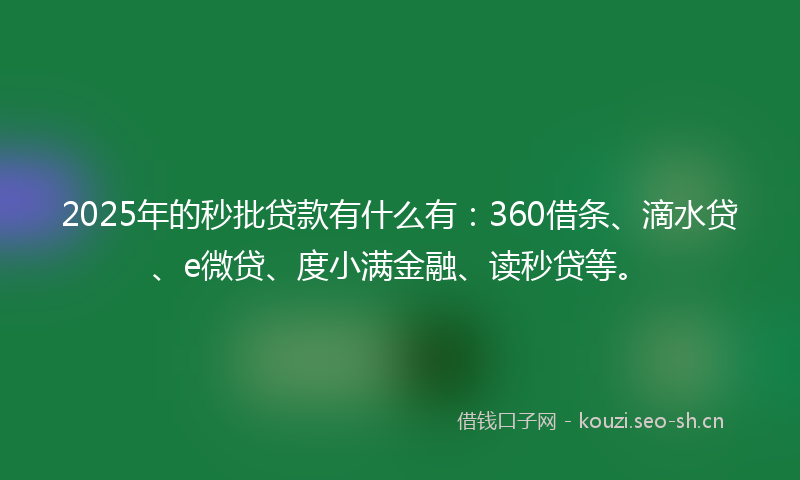 2025年的秒批贷款有什么有：360借条、滴水贷、e微贷、度小满金融、读秒贷等。