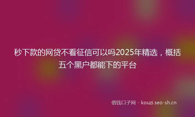 秒下款的网贷不看征信可以吗2025年精选，概括五个黑户都能下的平台