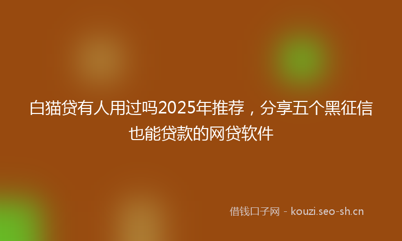 白猫贷有人用过吗2025年推荐，分享五个黑征信也能贷款的网贷软件